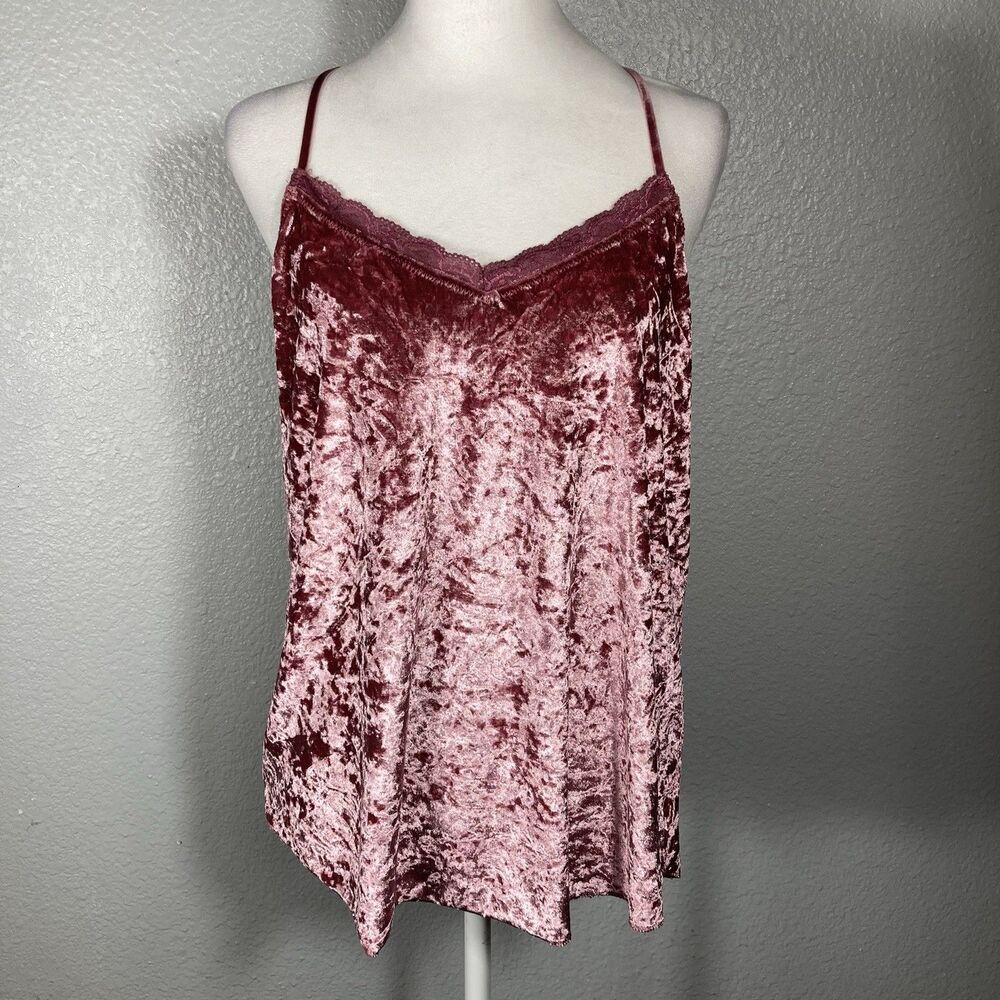 Crushed Velvet Lace Fairy Tank Top Cami XL Whimsigoth Pink Romantic Razor Back